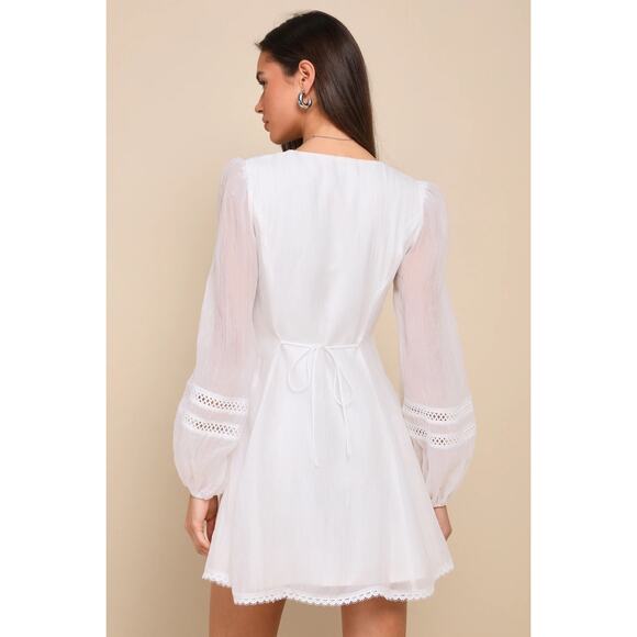 Lulus Strolling Sweetie White Crochet Button-Front Mini Dress Cocktail Bride S - Picture 6 of 8